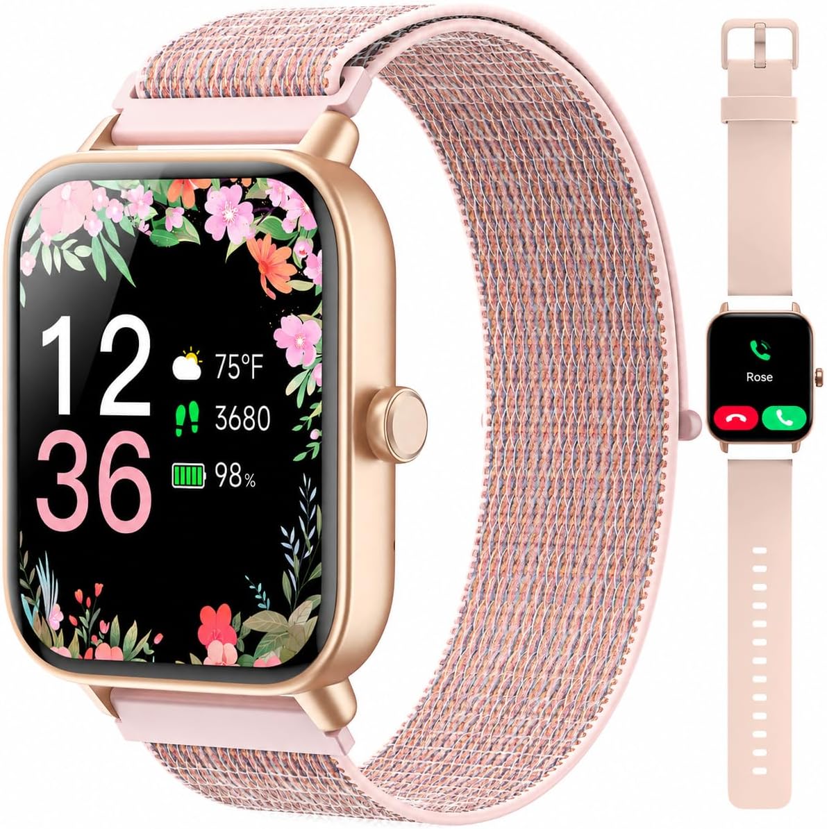 Smart Watches for Women, 1.85″ Alexa Fitness Trackers with Call & SMS, Heart Rate, SpO2, Stress & Sleep Monitor, IP68 Waterproof Smartwatch for Android iPhone Samsung etc., 100+ Sports Modes, 2 Bands