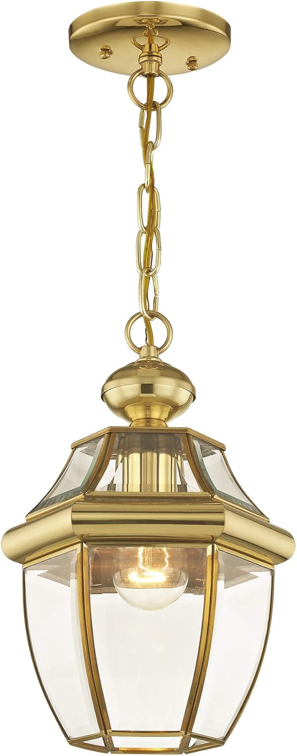 40% Off Discount Livex Lighting 2152-02 Monterey 1-Light Outdoor Hanging Lantern, Polished Brass