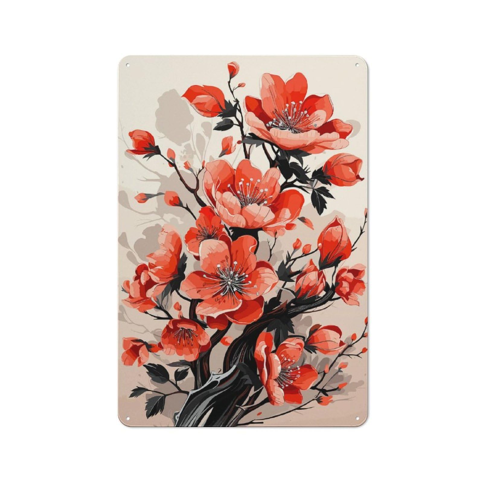 Junmoney Red Flowers 3 Retro Metal Sign 30X20cm Featuring Home Bar Decor For Pub, Home Bar, Shed Or Man Cave