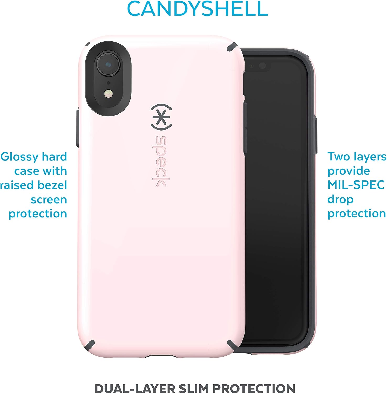 Speck Products CandyShell iPhone XR Case, Quartz Pink/Slate Grey