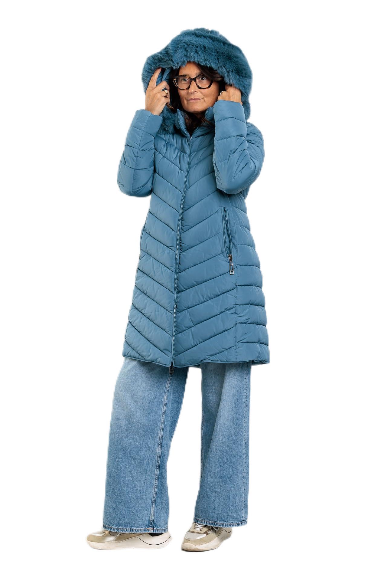 Piumino Donna Lungo Invernale Giubbotto Imbottito Con Cappuccio Giacca VEQUE