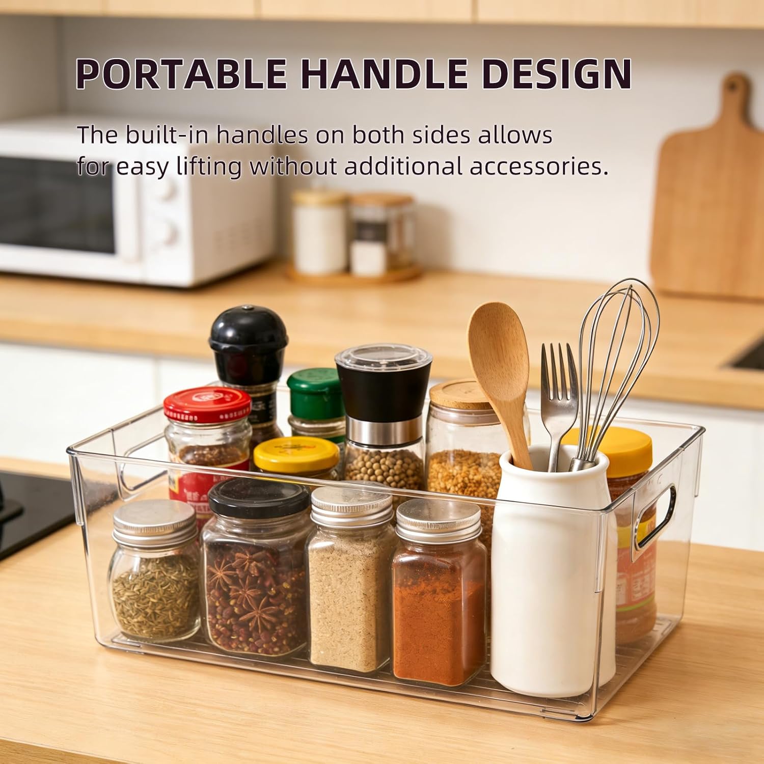 6 Pack Thick Clear Stackable Storage Bins, Cabinet Organizer, Plastiic Containers with Handle for Kitchens, Bathrooms and Fridge and Desktop