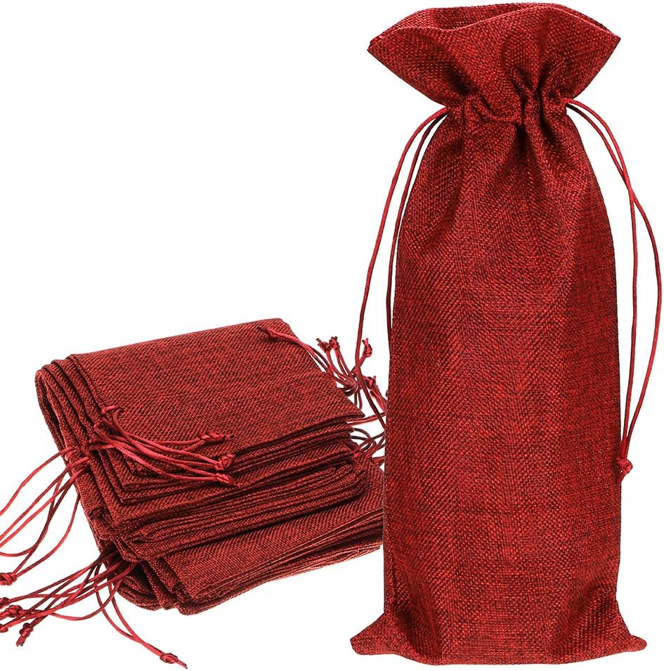 Hipiwe Red Wine Bags, Burlap Wine Bags With Drawstring Jute