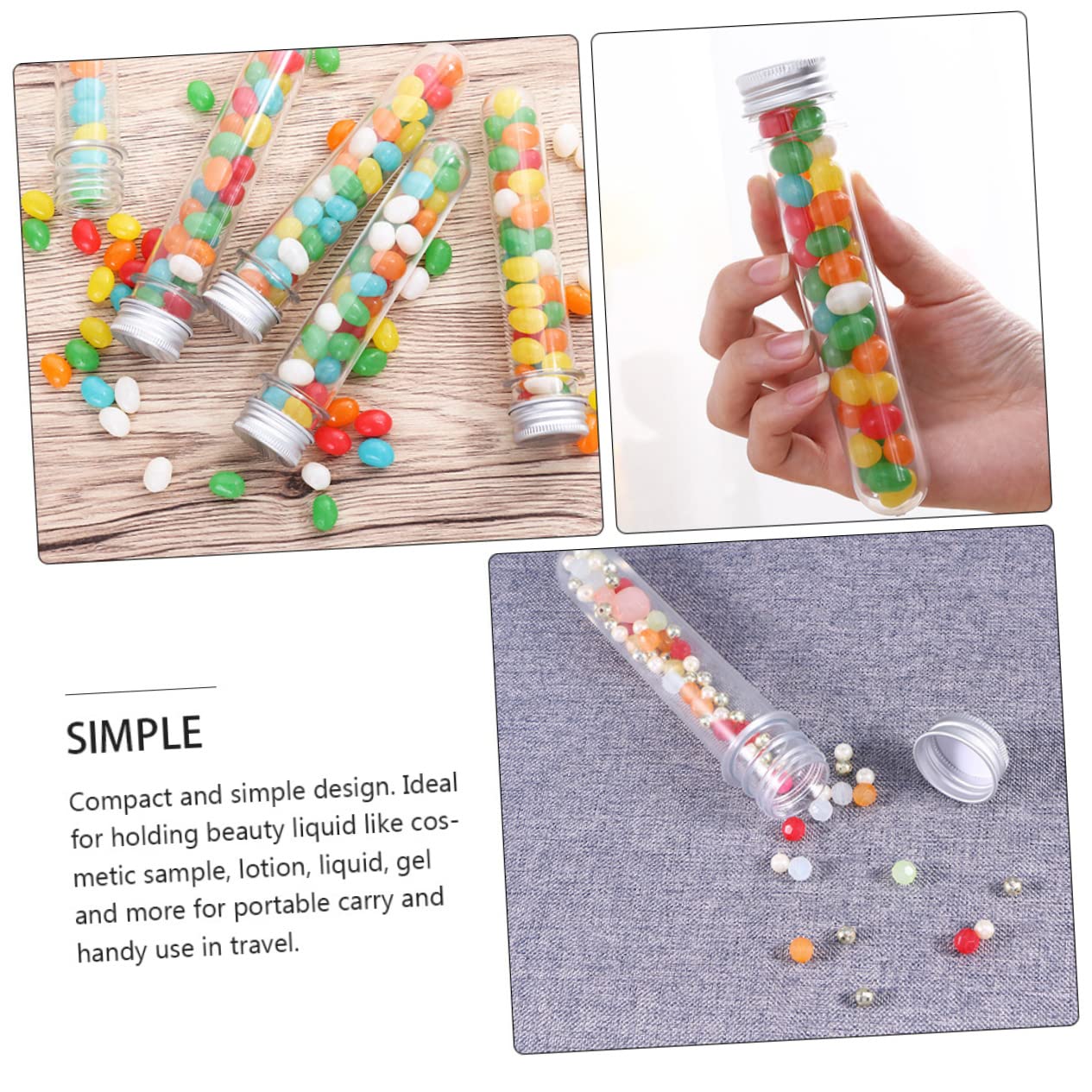 Healeved 50 Piezas Frascos de Tubo de Ensayo Transparentes de Tubos de Almacenamiento de Pet para Baño y Dulces