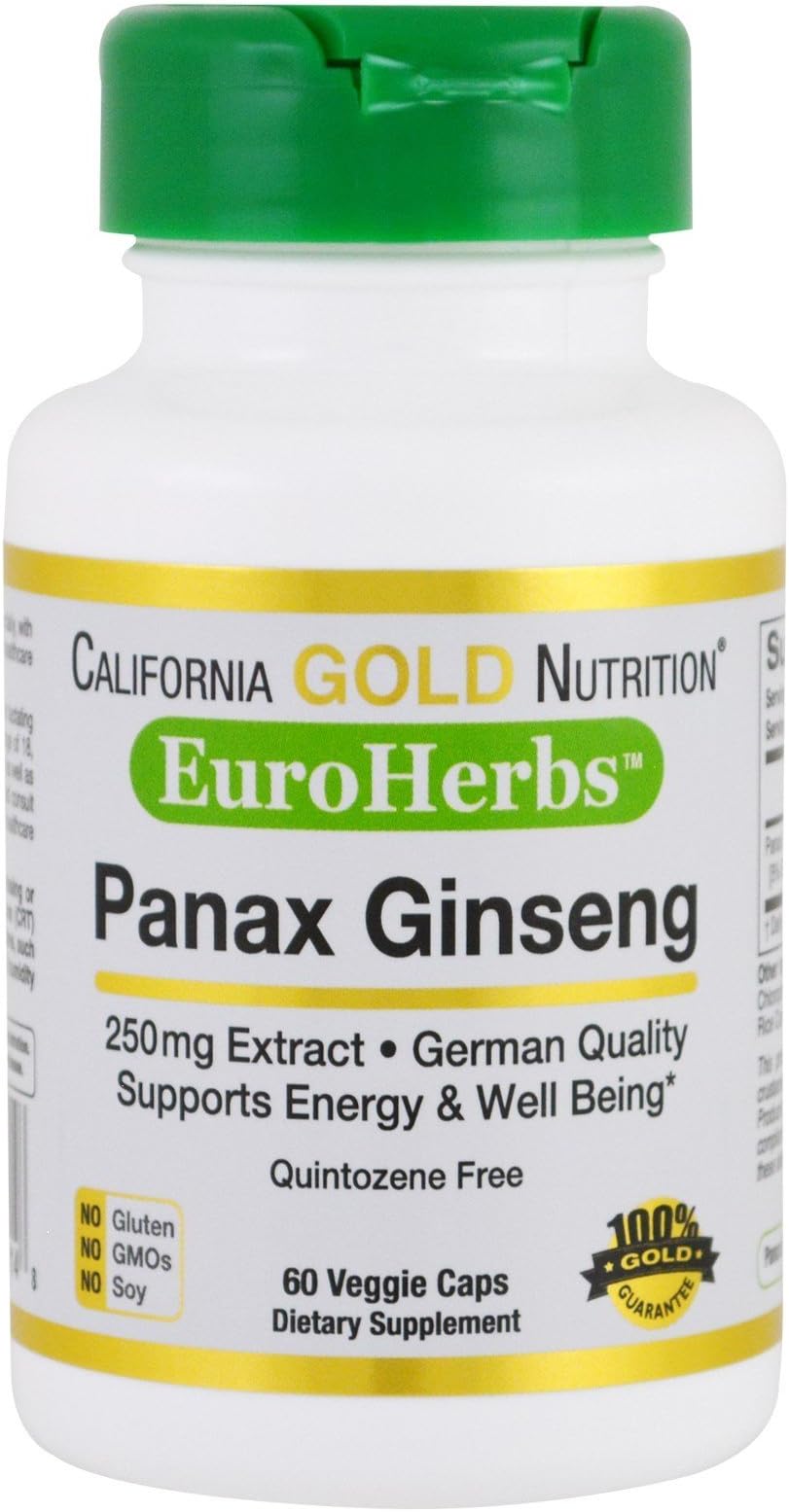 California Gold NutritionEuroHerbs™, Panax Ginseng Extract, Euromed Quality, 250 mg, 60 Veggie Capsules