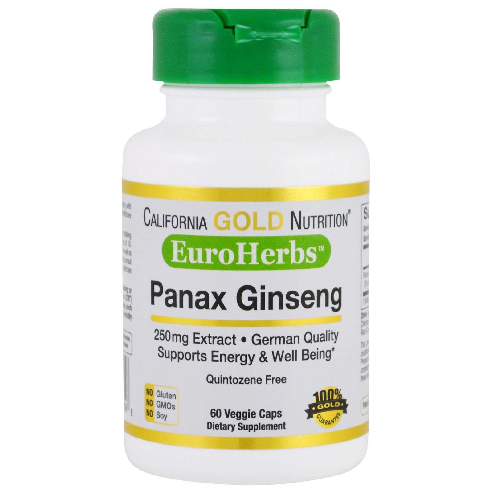 California Gold NutritionEuroHerbs™, Panax Ginseng Extract, Euromed Quality, 250 mg, 60 Veggie Capsules