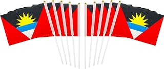 10 Pack Antigua Antiguans Flags on Stick 5x8 Inch,Patriotic Decorations,Classroom Decor,Small Mini Flags on Sticks,Flag Decorations for Party.
