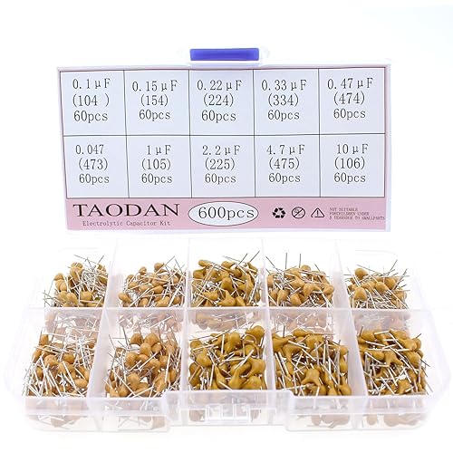 TAODAN 600pcs condensador de cerámica 0.047 0.1 0.15 0.22 0.33 0.47 1 2.2 4.7 10 uF Kit surtido de condensadores de cerámica monolíticos multicapa