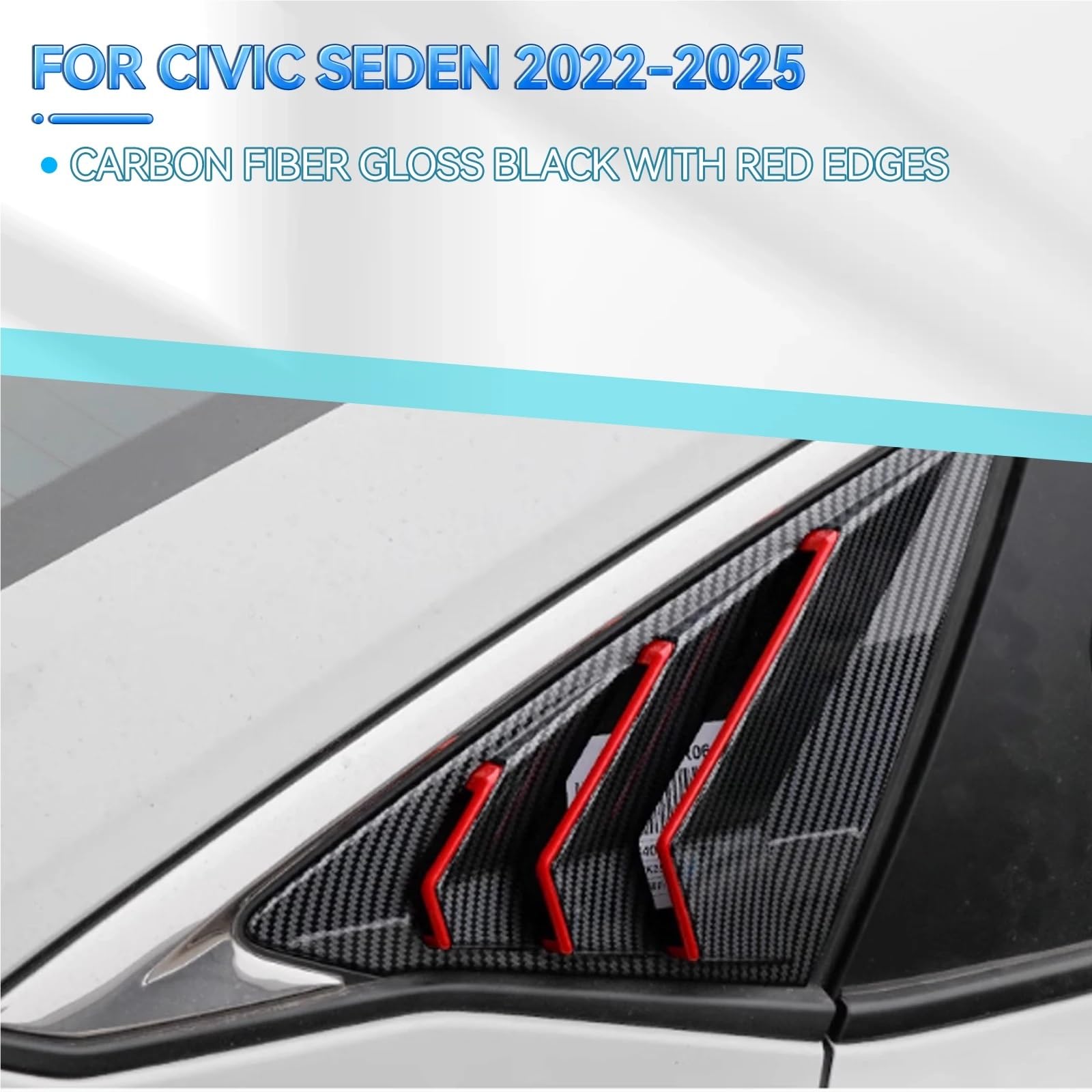 Osłona żaluzji tylnej szyby Pasuje do Hondy Civic 11. generacji Sedan 2022-2025, żaluzje tylnej szyby bocznej, osłony otworów wentylacyjnych, osłony żaluzji(Bright Black)