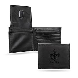Rico Industries Laser Engraved Billfold Wallet, New Orleans Saints, Black, 3.5 x 4.25