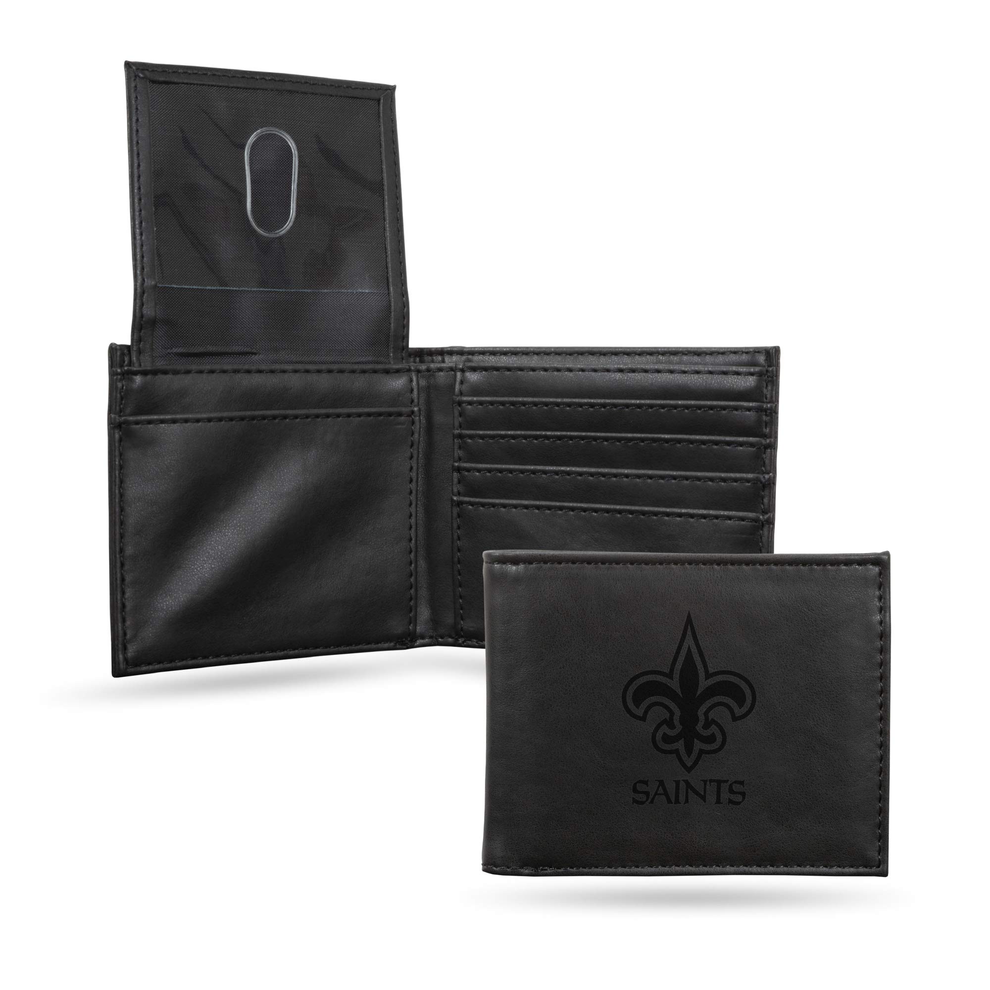Rico Industries Fanshop Black Saints Wallet with Laser Engraving 3.5 x 4.25