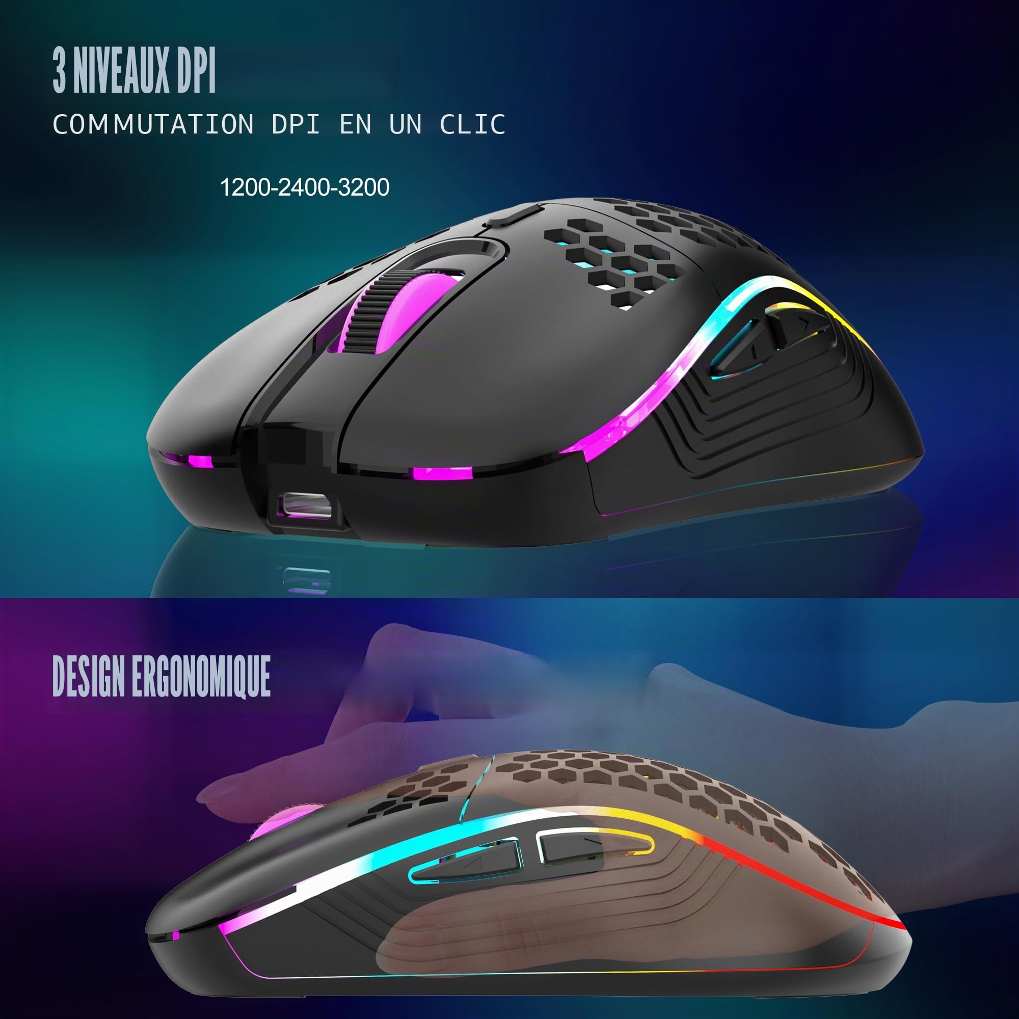 RedThunder Clavier mécanique sans fil gaming 60 %, rétroéclairage RGB dynamique, souris cellulaire légère de 3 200 dpi, clavier ultra-compact 62 touches anti-ghosting, disposition QWERTZ DE, pour PC