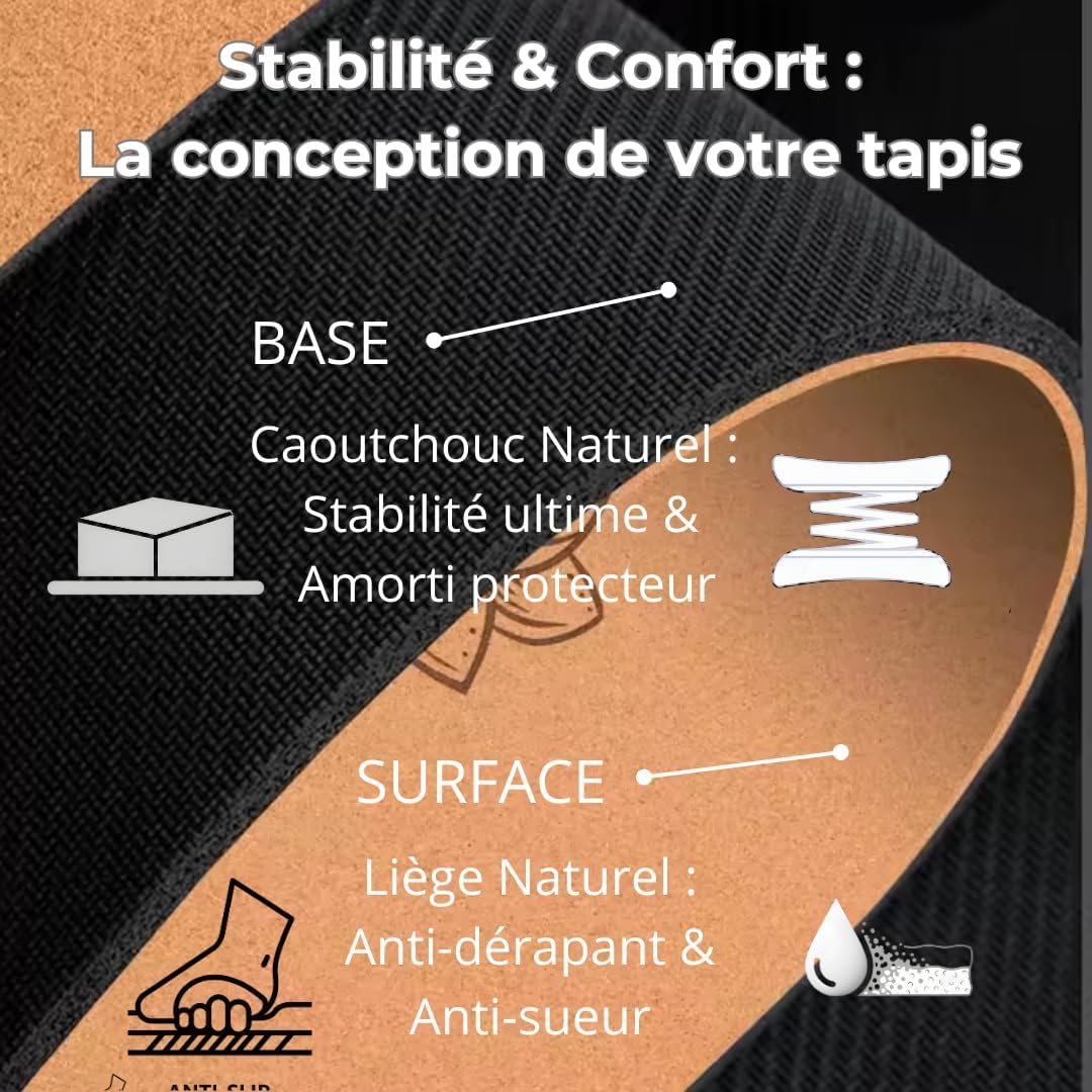 Tappetino da yoga rotondo – sughero naturale ecologico – 68 cm, 5 mm di spessore – antiscivolo, assorbente, per yoga, pilates, meditazione