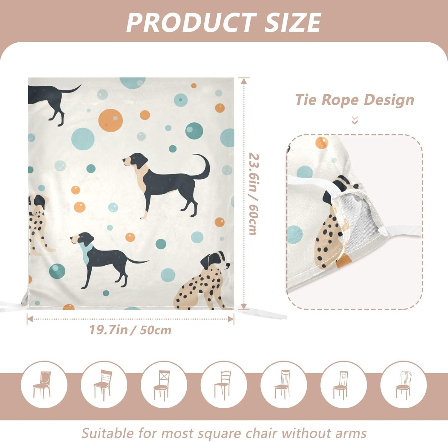 ALAZA Dogs and Dots Chair Back Cover Set of 6, Washable Reusable Removable Chair Slipcovers Decorative Chair Cover for Home Kitchen Wedding Party