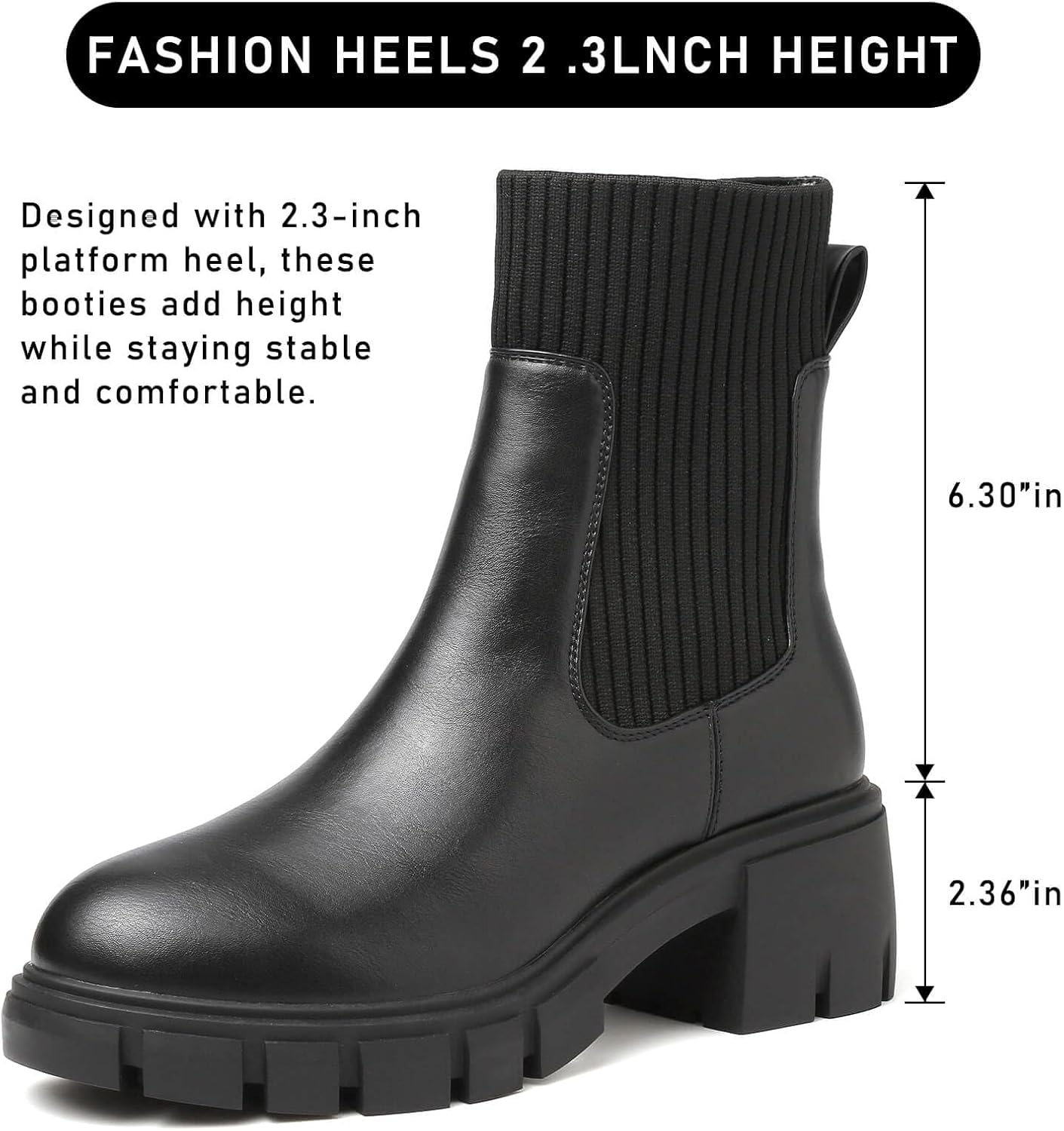 ziitop Women Platform Chelsea Boots Fashion Elastic Ankle Booties Lug Sole Chunky Block Heel Leather Fall Boots Ladies - Image 3