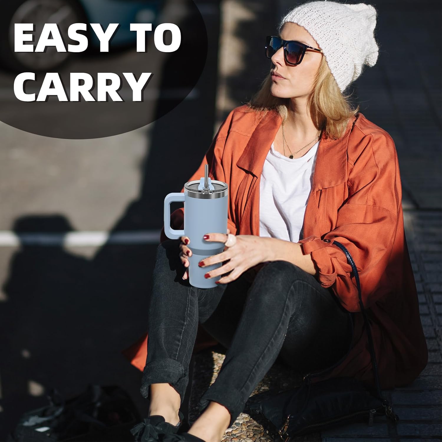 30 oz Tumbler with Handle,Tumbler with Lid and Straw,Double Wall Insulated Cup Stainless Steel Travel Mug(Cold for 34 Hours),Water Bottle for Iced Tea,Coffee,Cold Beverages(Smog Blue) - Image 7