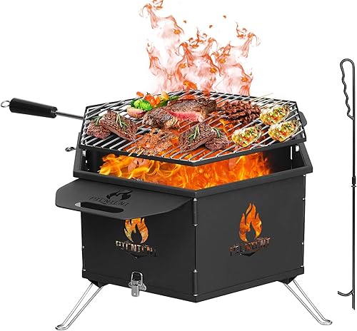 Chimenea con parrilla, fogata portátil de leña, hoguera de metal se utiliza para picnic de jardín, fogata de campamento, fiestas en el patio,