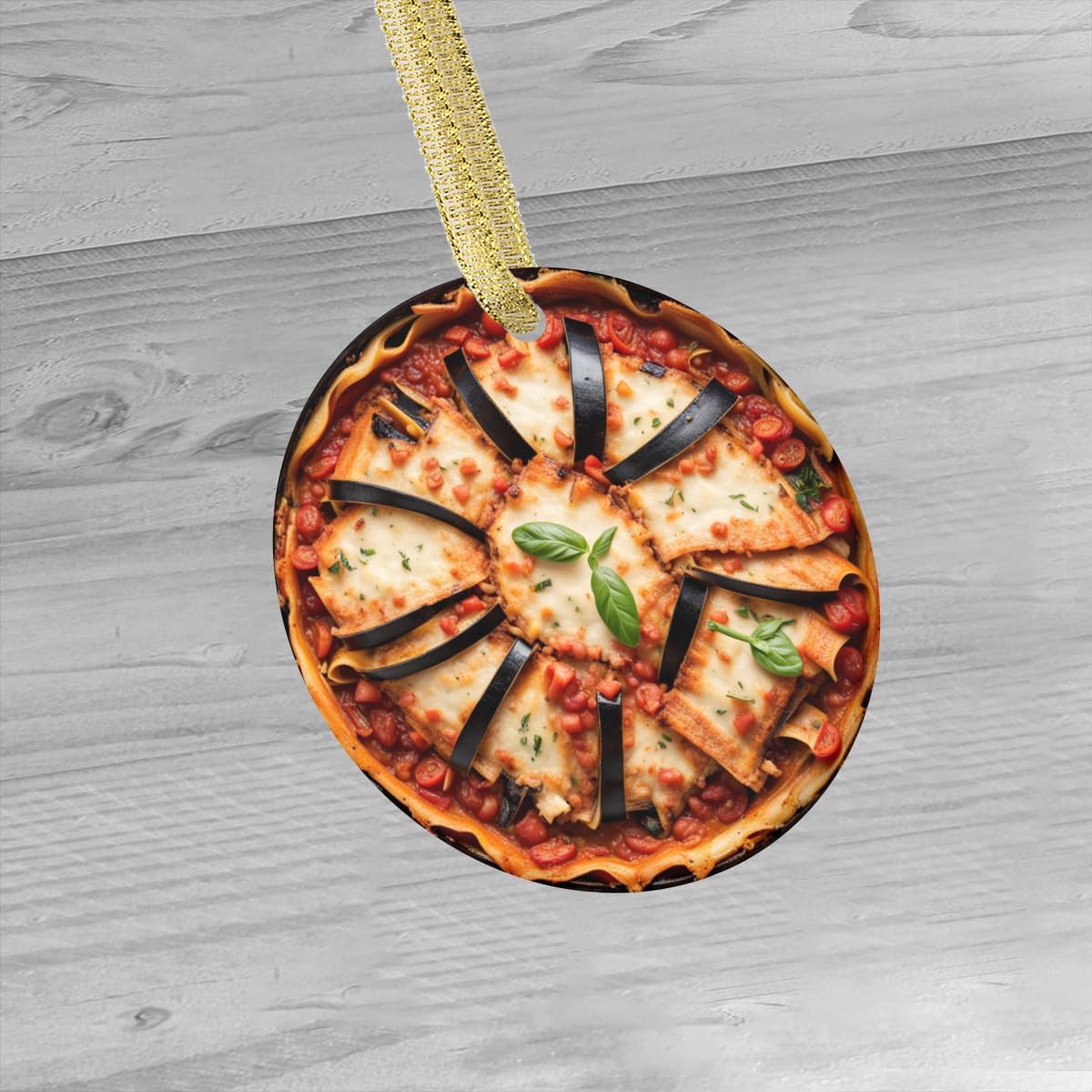 Custom Double Sided Christmas Ornament Foodie Ratatouille Lasagna Eggplant Sauce Cheese Comfort Custom Funny Quirky Personalized Holiday Food Themed Ornaments Gifts (Flat Design - NOT 3D) image 3