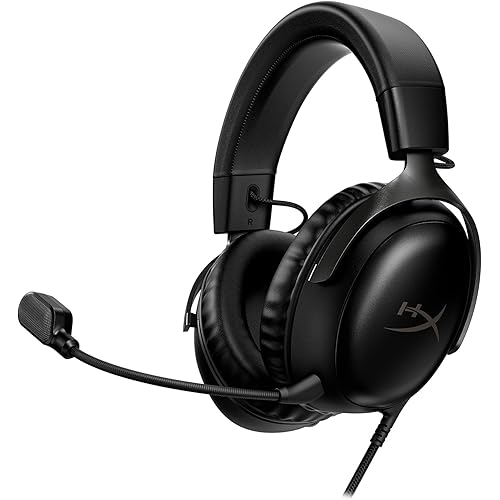 HyperX Cloud III – Wired Gaming Headset, PC, PS5, Xbox Series X|S, Angled 53mm Drivers, DTS Spatial Audio, Memory Foam, Durable Frame, Ultra-Clear 10mm Mic, USB-C, USB-A, 3.5mm – Black