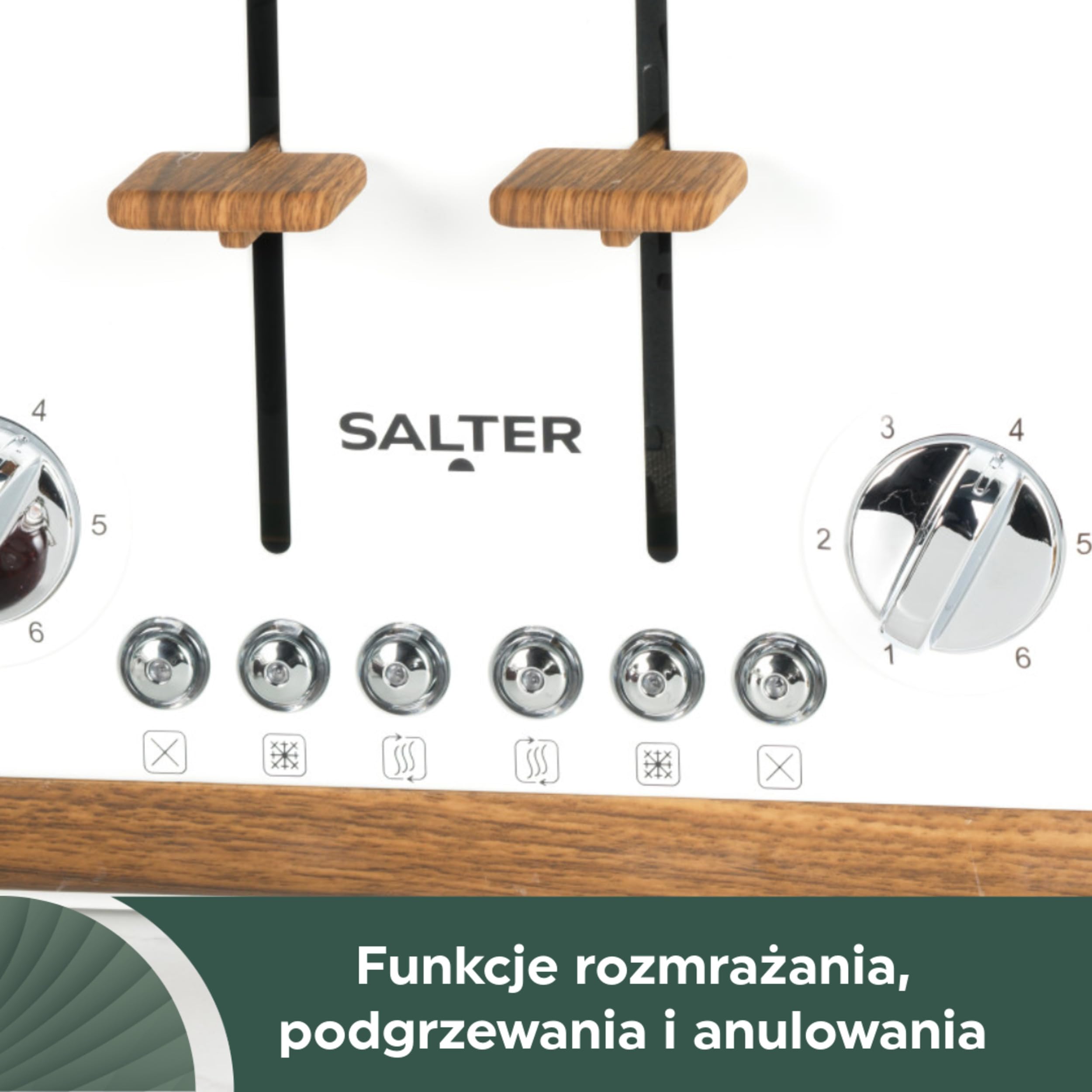 Salter EK5823WHT Toronto toster na 4 kromki – szerokie szczeliny, 6 poziomów opiekania, wyjmowana tacka na okruchy, funkcje rozmrazania, podgrzewania i anulowania. Samocentrowanie. Moc 1630 W.