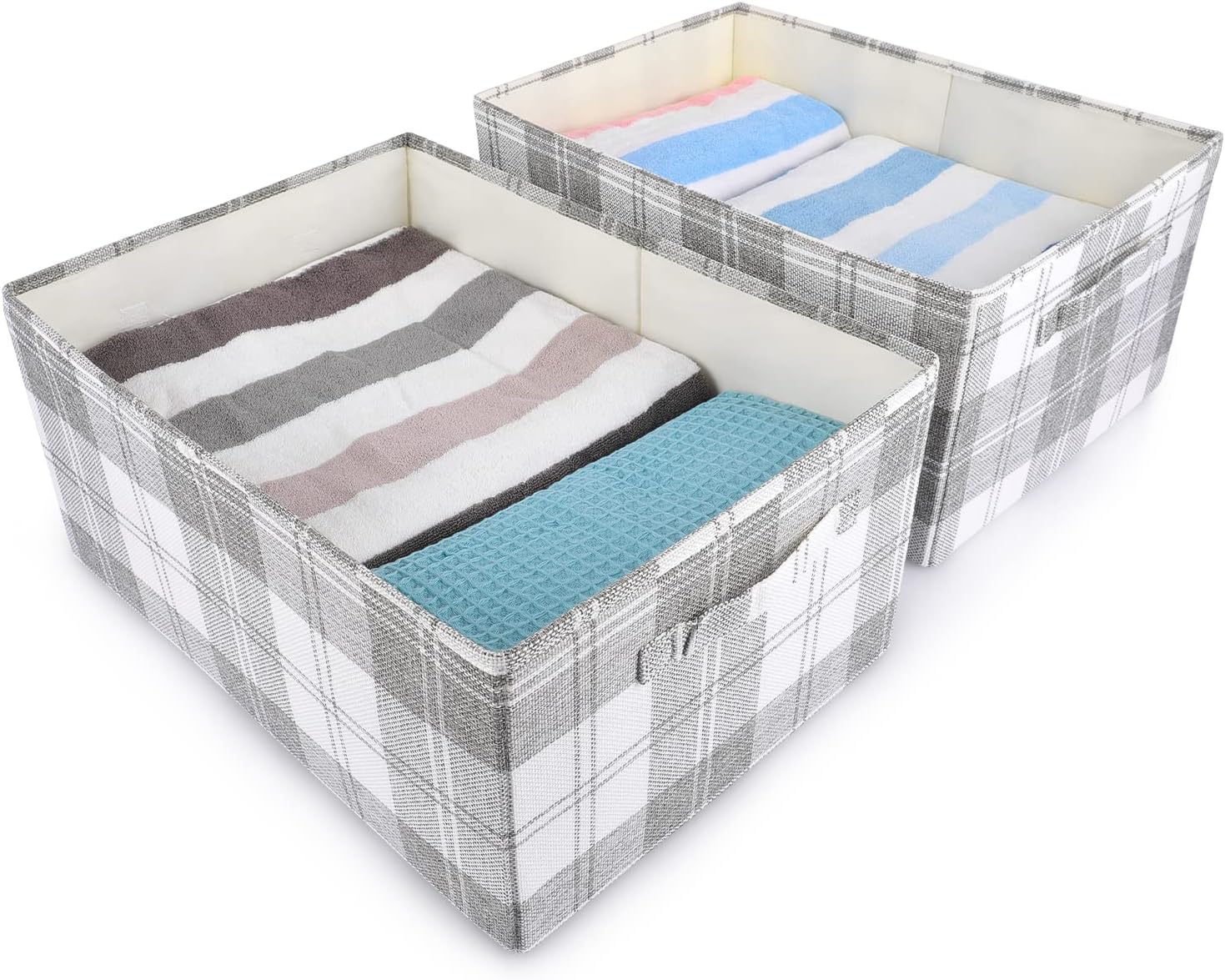ANMINY 2PCS Storage Baskets Closet Storage Organizer Bins with Handles, Foldable Large Fabric Storage Bins for Shelves, Rectangular Baskets Laundry Clothes Blanket Cubes - Light Gray, Extra Large
