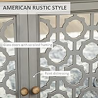 Vista 4 de HOMCOM Aparador de estilo granja, gabinete de almacenamiento de cocina, armario de acento con puertas de vidrio dobles y encimera de madera maciza