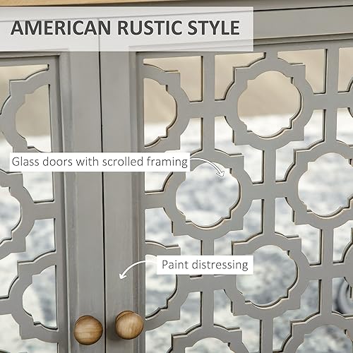 Miniatura 4 de HOMCOM Aparador de estilo granja, gabinete de almacenamiento de cocina, armario de acento con puertas de vidrio dobles y encimera de madera maciza