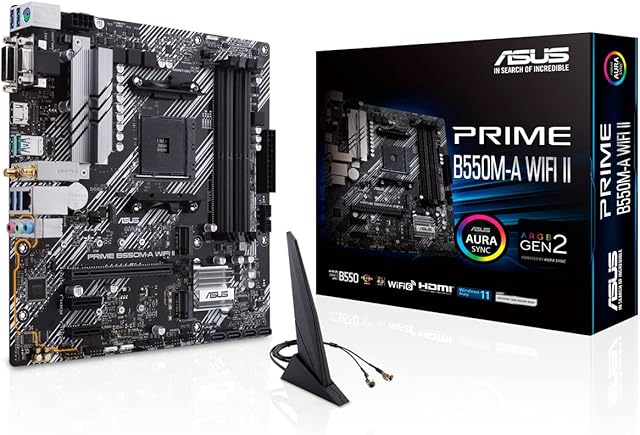 ASUS PRIME B550M-A WIFI II, AMD B550, AM4, Micro ATX, 4 DDR4, VGA, DVI, HDMI, Wi-Fi, PCIe4, 2x M.2