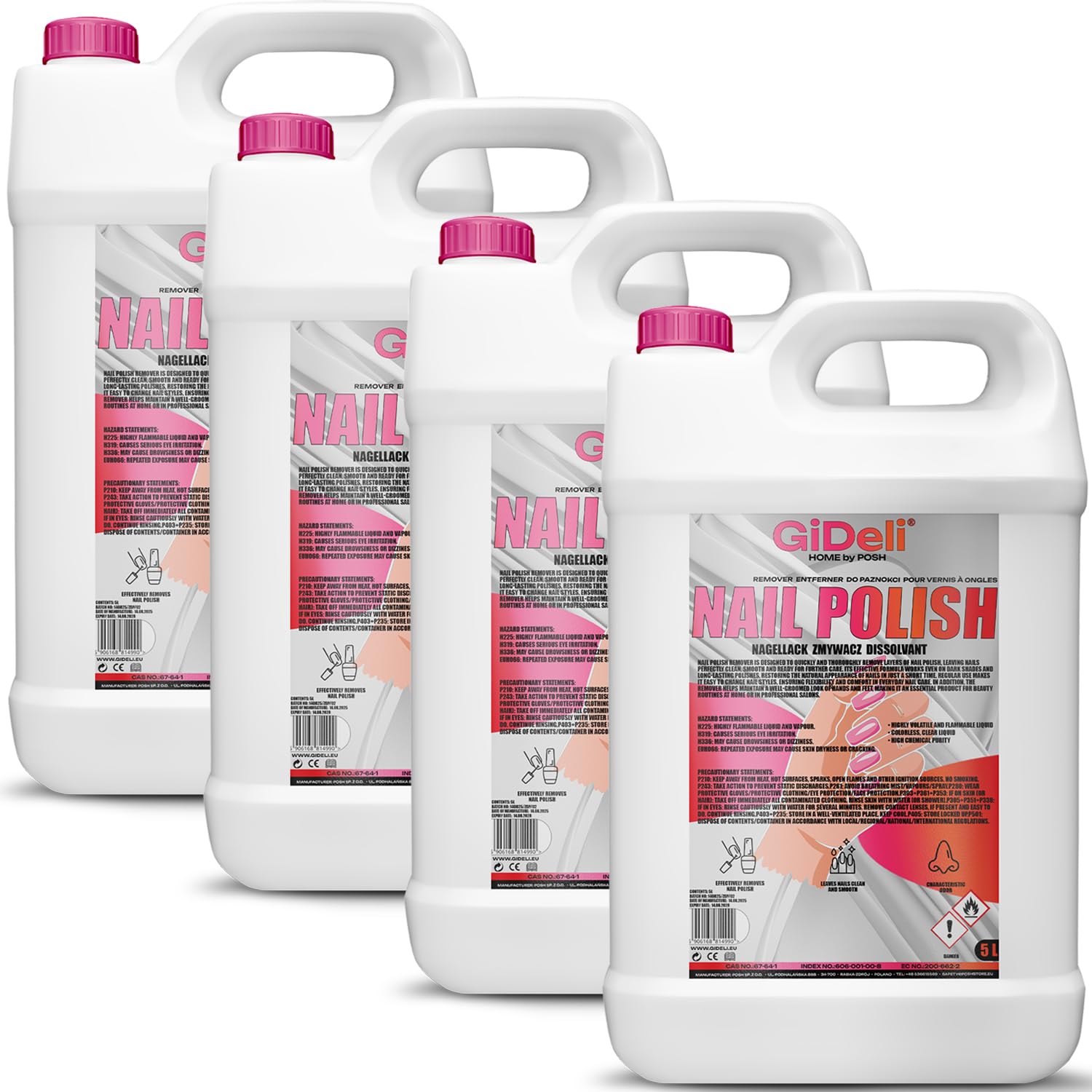 GiDeli Nagellackentferner 4x5L - Professioneller Nagelreiniger Soak-Off Gel und UV - Schonende und Zuverlässige Entfernung von Nagellacken - für Nagelstudio
