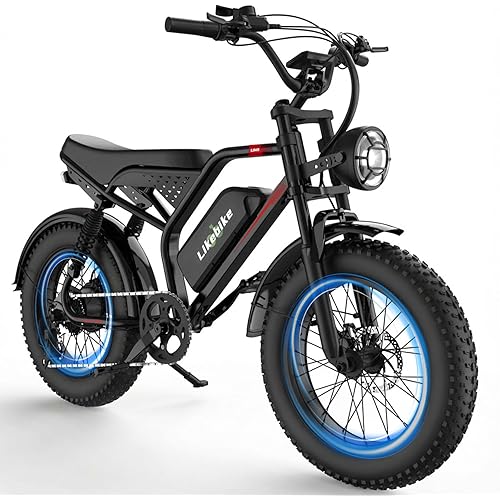 Likebike Electric Bike for Adults 1500W/2000W/3000W Peak,32/36/47MPH 20" Fat Tire Ebike, 48V 20AH/23AH/33Ah Removable Battery 7-Speed Full Suspension Mountain Bike Off Road Hydraulic Disc Brake