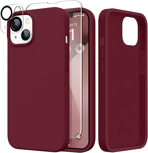Miniatura 185 de GONEZ Funda de silicona para iPhone 14 Pro Max, compatible con MagSafe, con protector de pantalla + protector de lente de cámara, silicona líquida a
