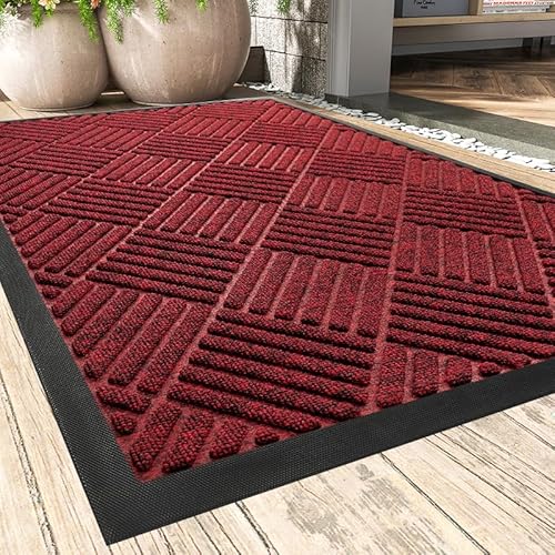 MontVoo-Door Mat Outside Entrance Outdoor Indoor Front Doormat for Entryway-Welcome Mat Durable Rubber Backed Entry Mat Non Slip Dirt Trapper Absorbent-Black 17’’x30’’ Checker Black 17''x30'