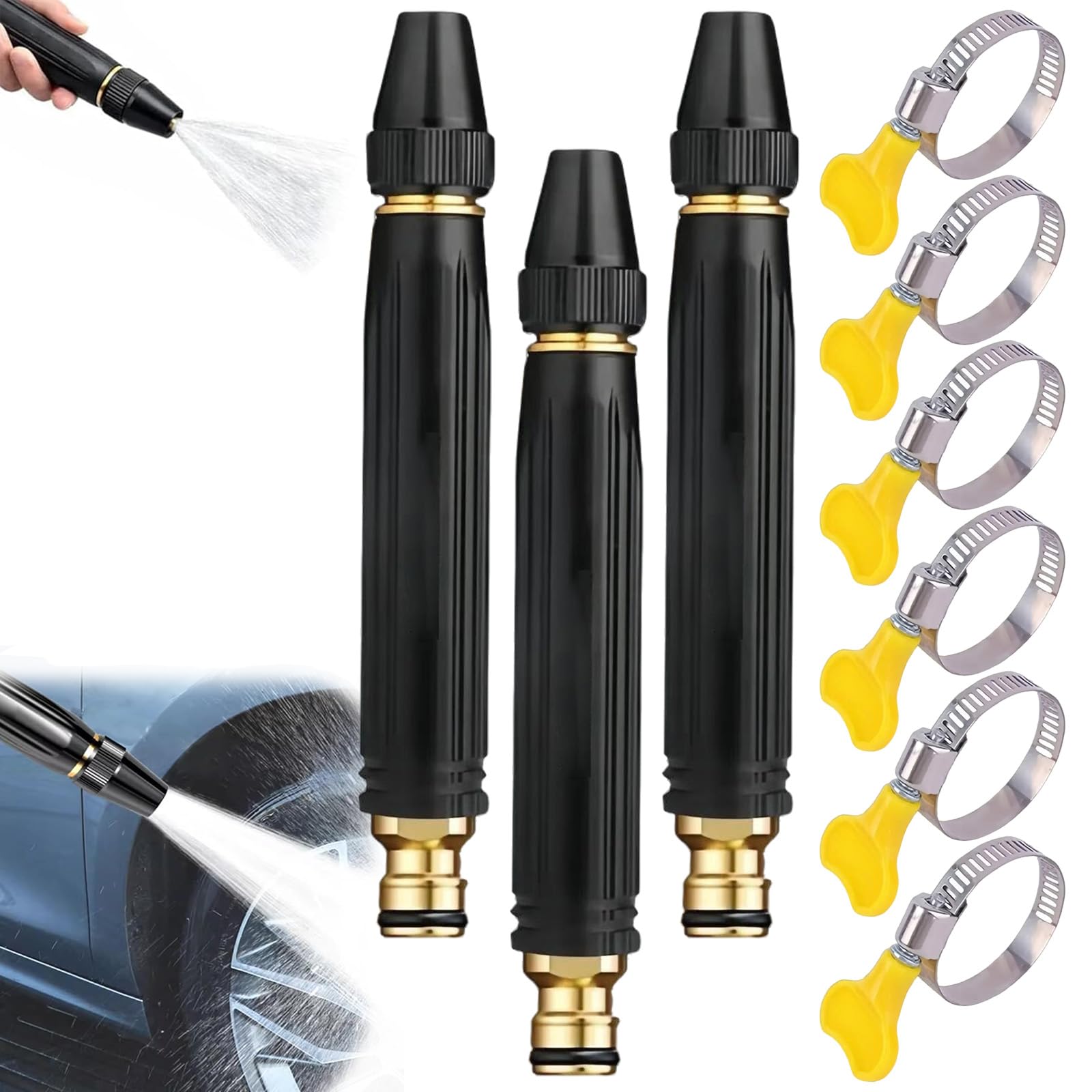 High Pressure Hose Nozzle Heavy Duty, High Pressure Water Cannon, Adjustable Jet Mist Shower Spray Modes, High Pressure Water Nozzle for Watering Plants and Cleaning (3Set)
