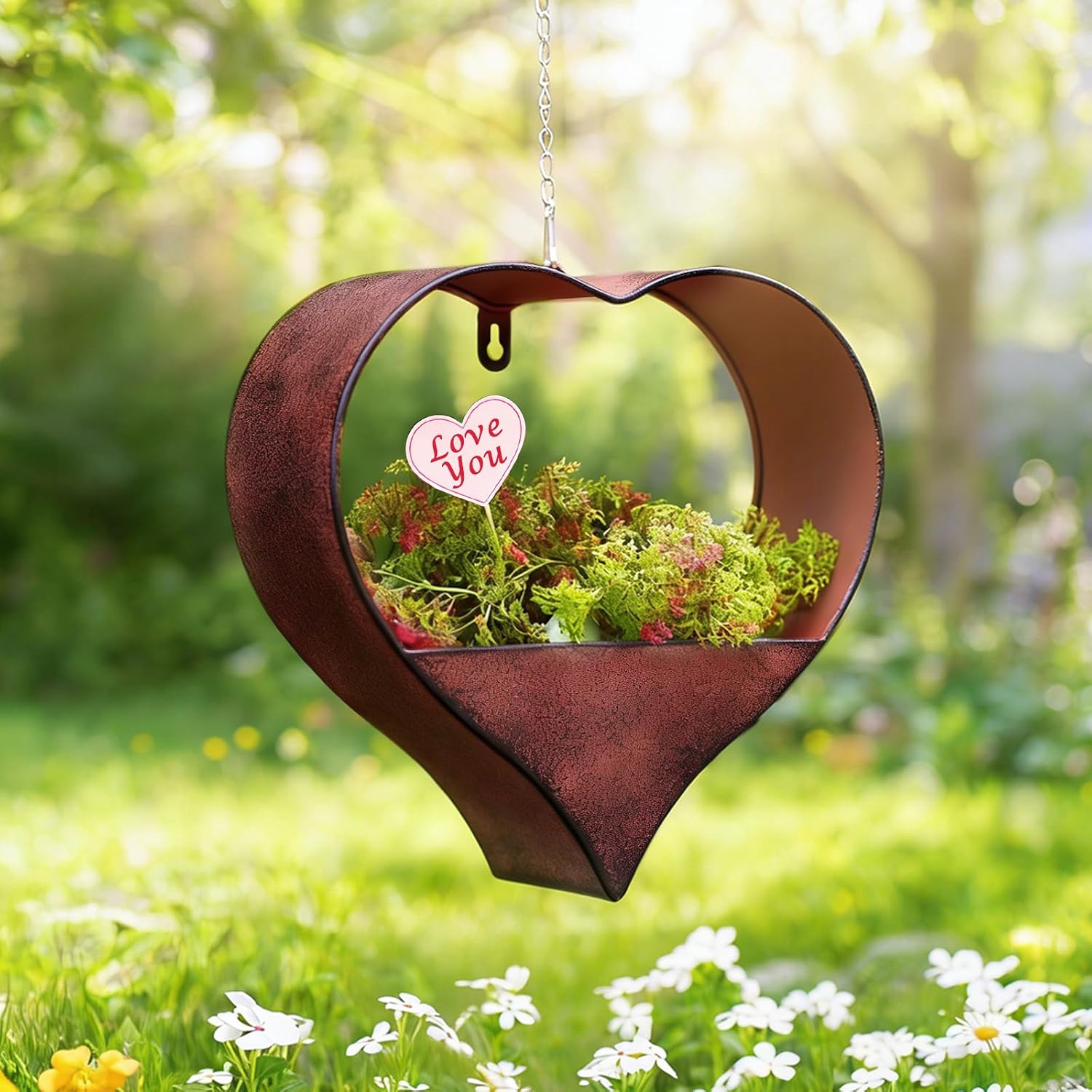 Metal Plant Hangers Indoor and Outdoor: Birthday Gifts for Mom Women Her Wife Garden Lovers - Heart Shape Hanging Planters for Window Wall Living Room Office Decor(Rustic)