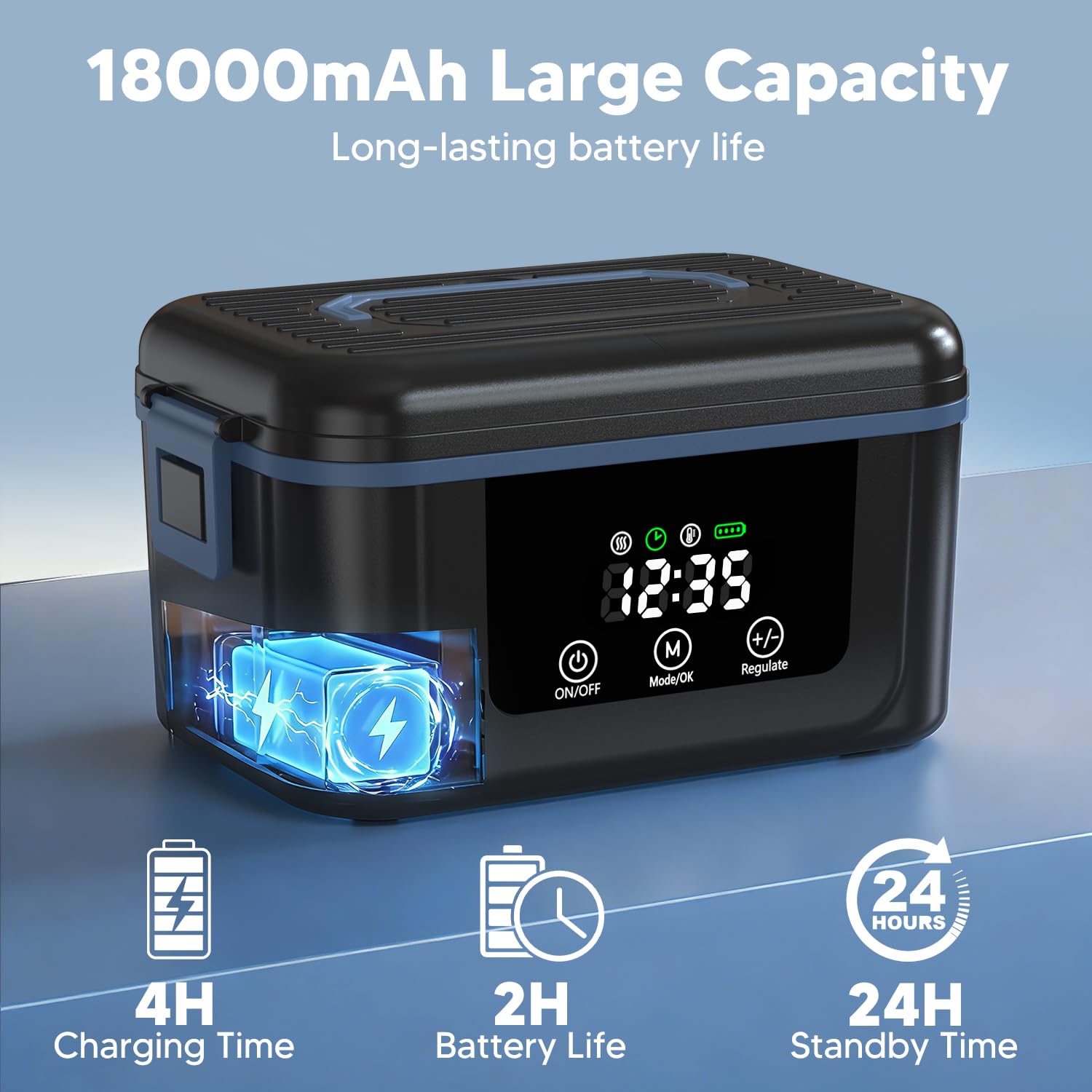 Elektrische Lunchbox mit Akku, 2026 Upgrade Electric Lunch Box mit Display & Eiskristallbox, 1,5L Wiederaufladbar Elektrisch Beheizbare Lunchbox Tragbare Heat Box für Arbeit/Auto/LKW/Büro/Reisen