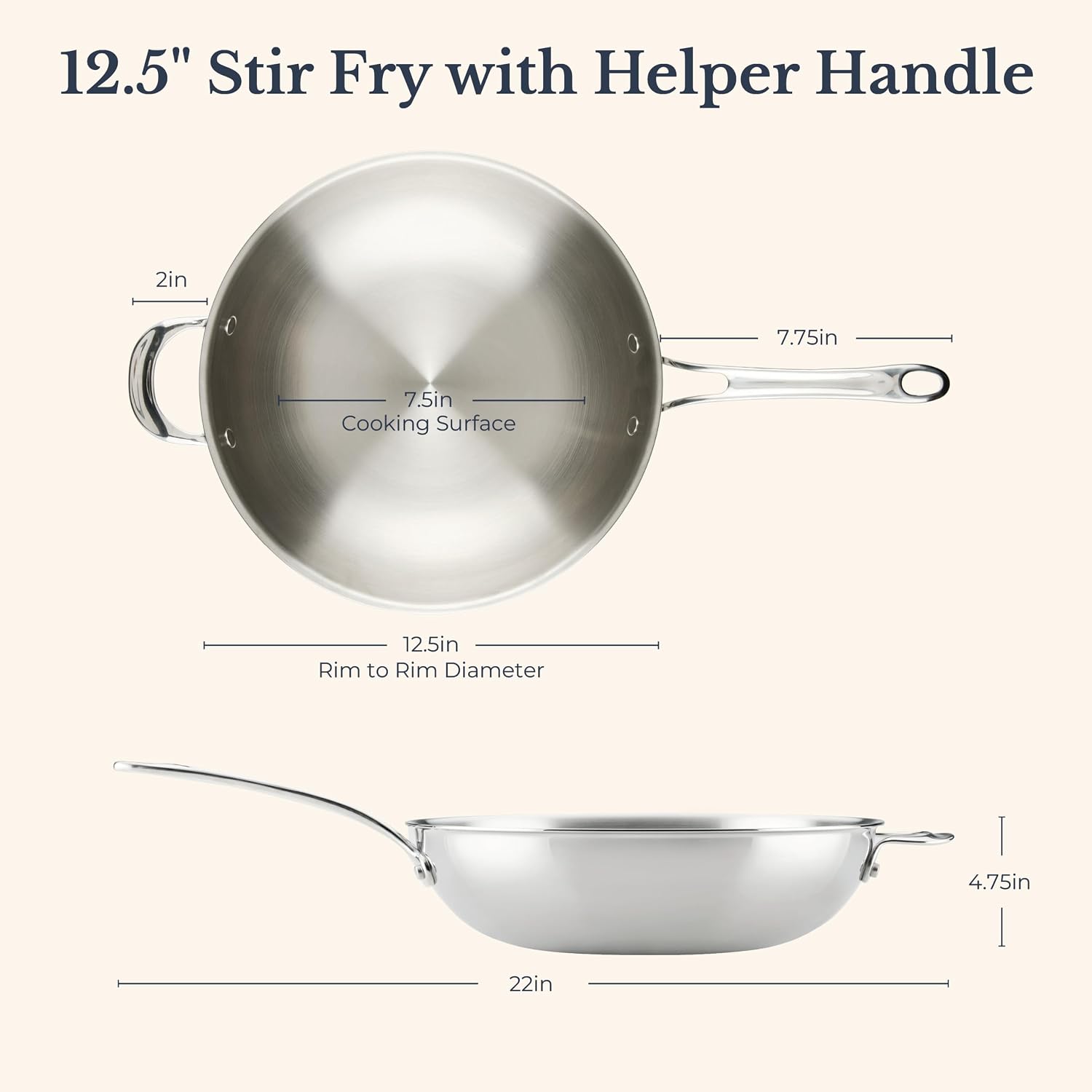 Anolon EverLast Tri-Ply Clad Stir Fry with Helper Handle, 12.5-Inch, Stainless Steel