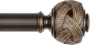 Bronze Telescoping Curtain Rod 32 to 58 Inches with Leaf Finials