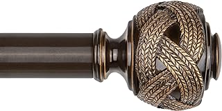 USFOOK 1 Inch Curtain Rod 32 to 58 Inches (2.6-4.8ft), Telescoping Splicing Curtain Rods for Windows 20 to 53 Inch, Bronze Drapery Rod with Leaf Finials