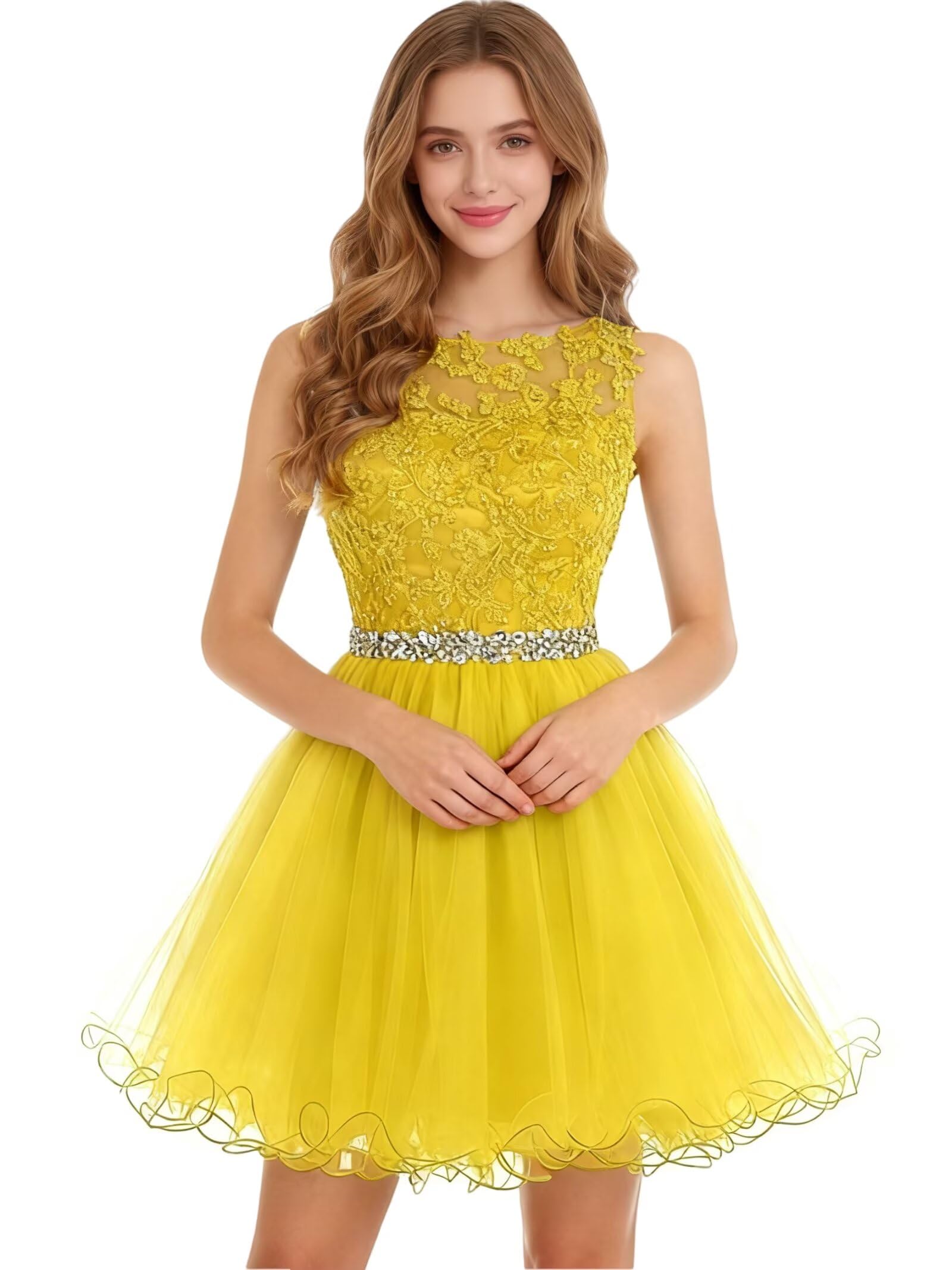 Dydsz Womens Scoop Appliques Homecoming Dress Short Cocktail Party Gown