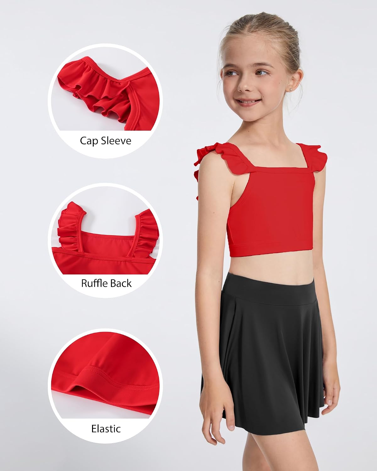 Girls Sports Bra Cute Ruffle Dance Top for Kids Square Neck Athletic Crop Tank Top 5-14 Years image 3
