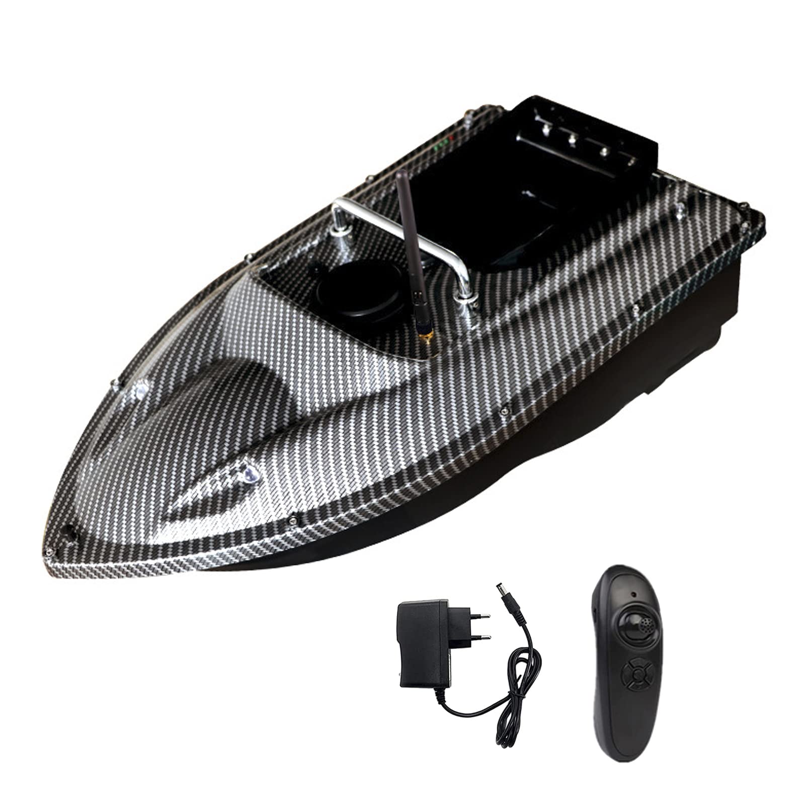 Barchino Carpfishing Telecomandata 500 M, Barca Esca da Pesca con Naviga a velocità Fissa, Cercatore di Pesci da Pesca con Doppio Motore e Luce Notturna a LED,Grigio,5200mAh