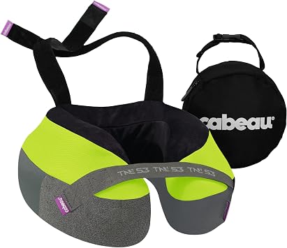 Cabeau Travel Neck Pillow for Airplanes The Necks Evolution, TNE S3 Supportive Memory Foam Design for Long Haul Flights Attachable Seat Straps and 360 Support Vegas Neon Yellow