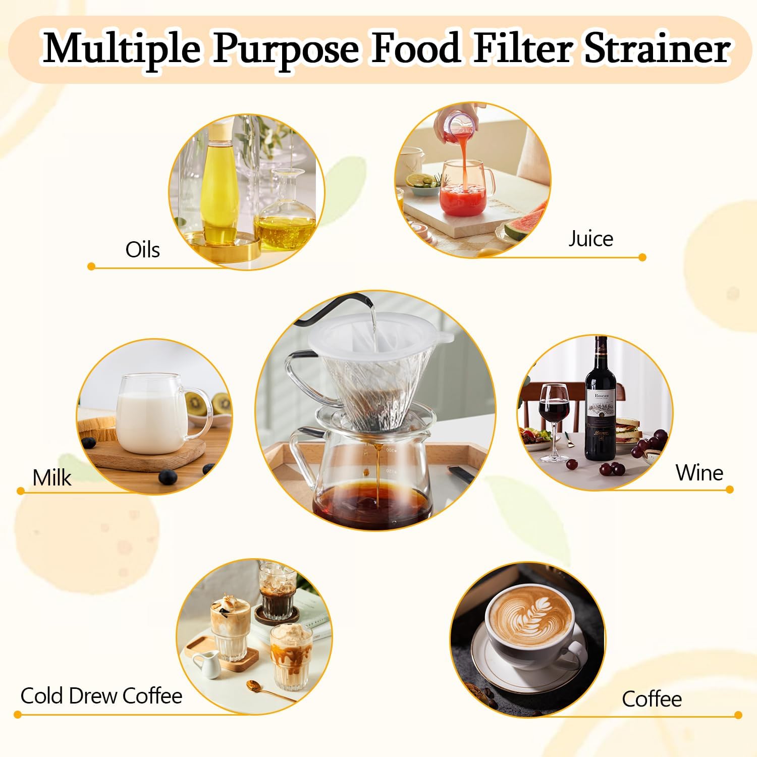 4 Pieces 200 Mesh+400 Mesh Filter Food Filter Strainer Sieve Household Separator for 5 Inch Kitchen Funnel Filtering Juice Coffee Milk Oils Wine