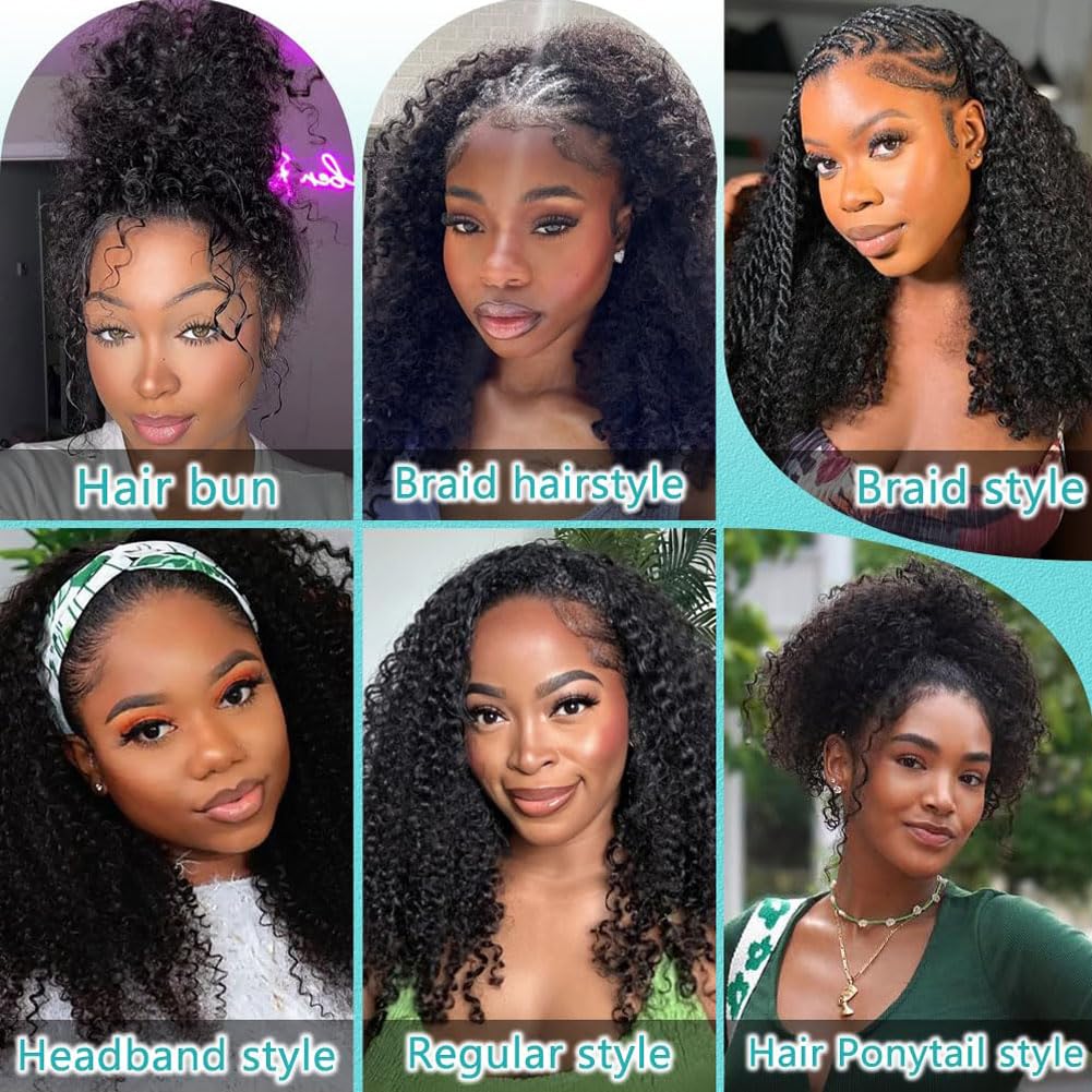 Curly Half Wig,16 Inch 200 Density Kinky Curly Half Wig Human Hair 3 In 1 Seamless Flip Over Glueless Wigs Human Hair with Drawstring Beginner Friendly Curly Wig Headband Wig for Women Daily Wear