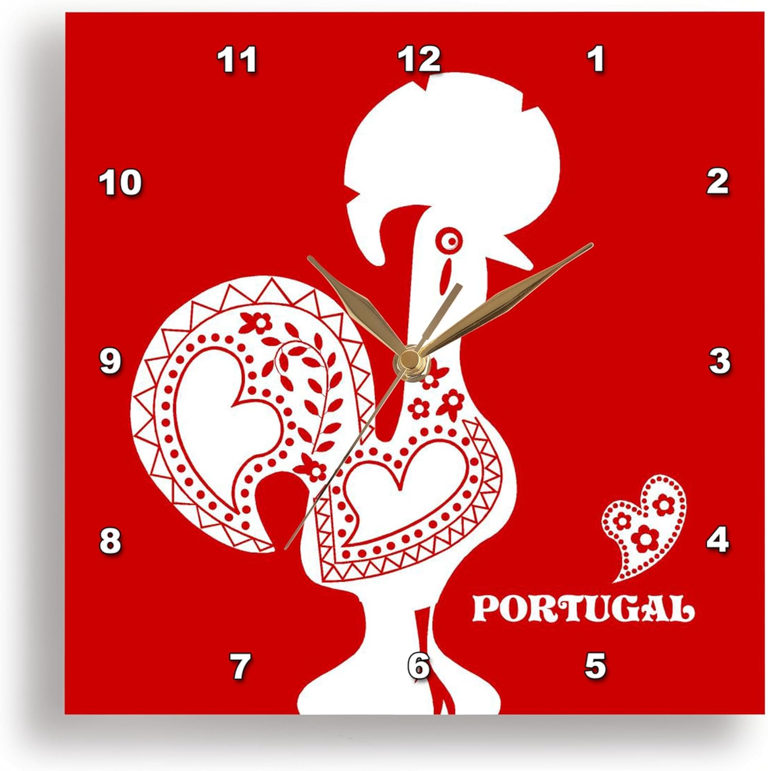 3dRose Wall Clock Silent - 15 inch - Red and White Portuguese Rooster - The Portuguese Rooster