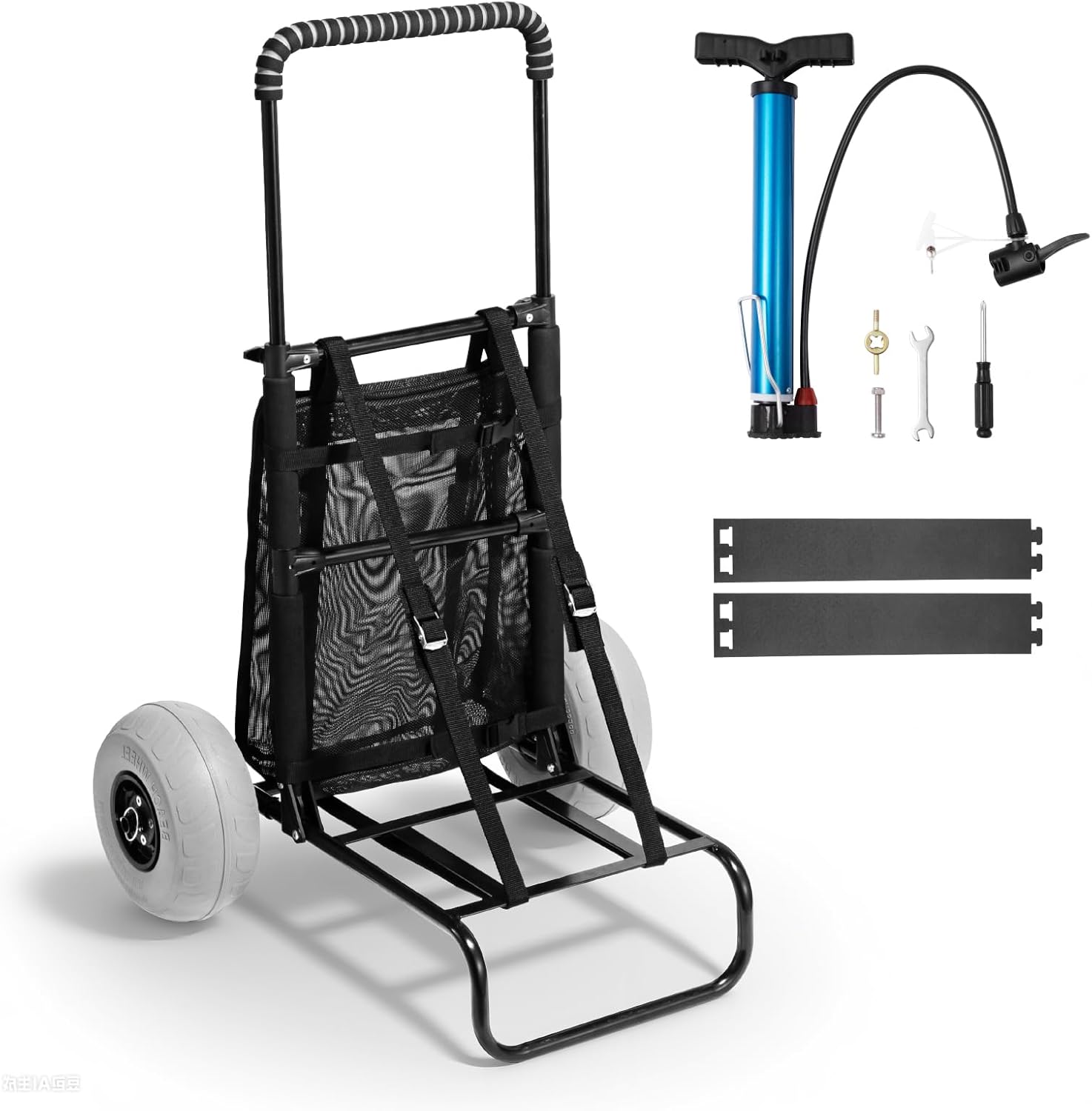 VEVOR Beach Dolly with Big Wheels for Sand, 20.1" x 14.6" Cargo Deck, w/ 9" Balloon Wheels, 165LBS Loading Capacity Folding Sand Cart & 27.2" to 44.9" Adjustable Height, Heavy Duty Cart for Beach