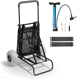VEVOR Beach Dolly with Big Wheels for Sand, 20.1" x 14.6" Cargo Deck, w/ 9" Balloon Wheels, 165LBS Loading Capacity Folding Sand Cart & 27.2" to 44.9" Adjustable Height, Heavy Duty Cart for Beach