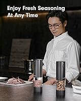 Vista 8 de TOMEEM Juego de molinillo eléctrico de sal y pimienta de mayor capacidad, recargable con luces LED, molinillo automático de pimienta y sal de acero