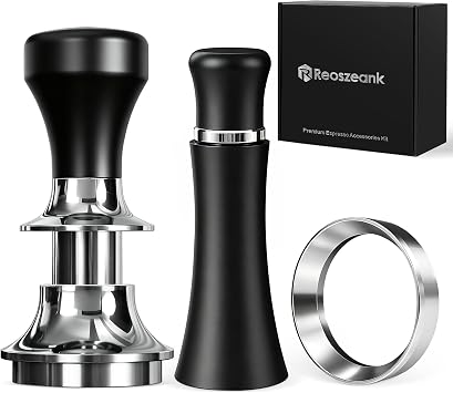 Reoszeank 51mm Espresso Accessories Kit, 30lb Tamper, WDT, Dosing Funnel | Spring Loaded Calibrated Tamper, Aluminum WDT Tool, Stainless Steel Funnel, fits Delonghi, CASABREWS and atatix 51 mm Machine