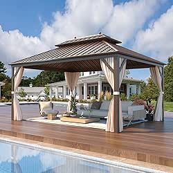 EROMMY 10'x13' Hardtop Gazebo Double Roof Galvanized Steel Canopy Outdoor